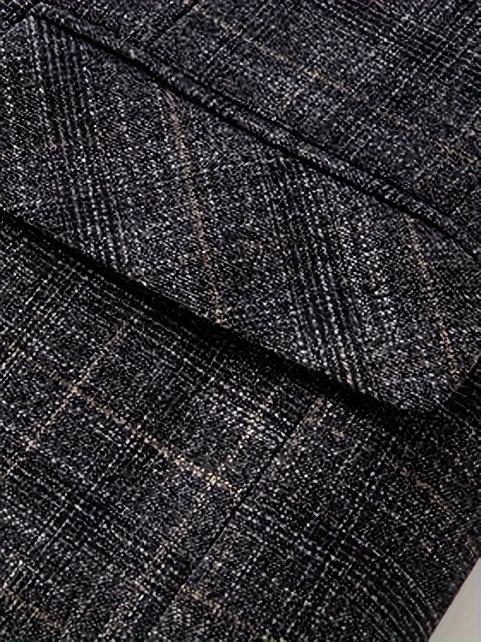 Men's Semi-formal Thin Plaid Blazer, Chic Two Button Lapel Suit Jacket For Spring Fall