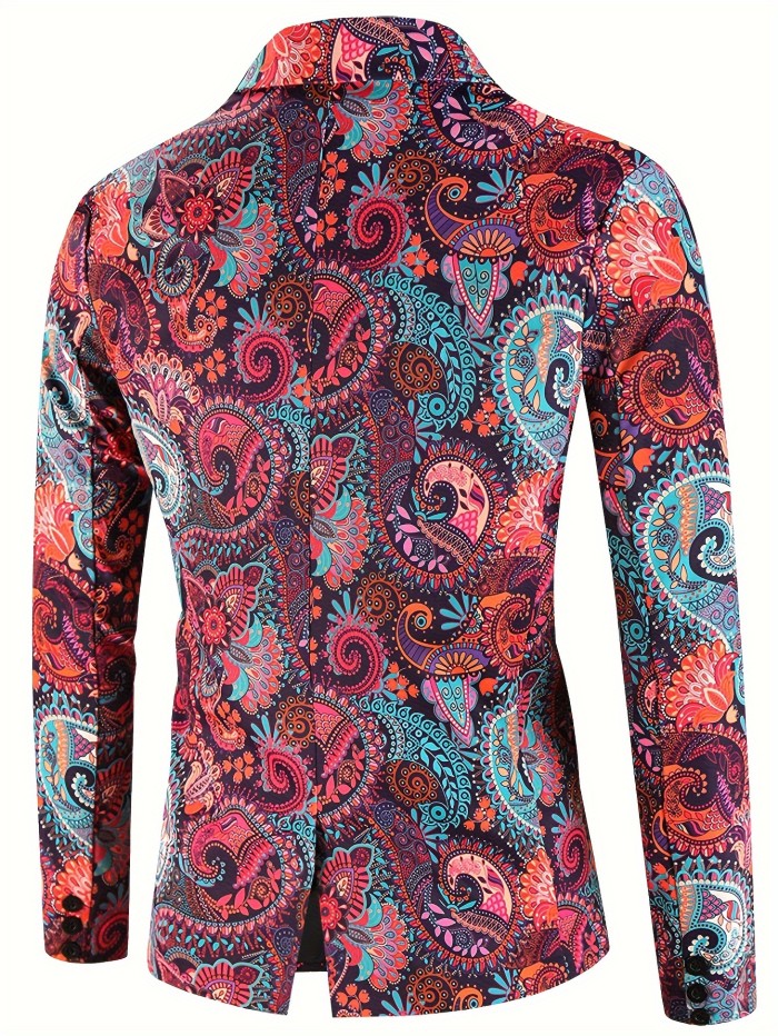 Men's Fashion Colorful Paisley Pattern Blazer, Casual Long Sleeve One Button Lapel Suit Jacket, Slim Fit Dress Coat For Party\u002FFormal Events