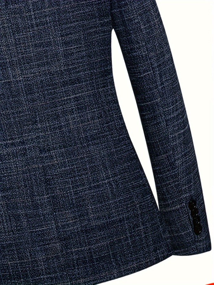 Men's Semi-formal Thin Plaid Blazer, Chic Two Button Lapel Suit Jacket For Spring Fall