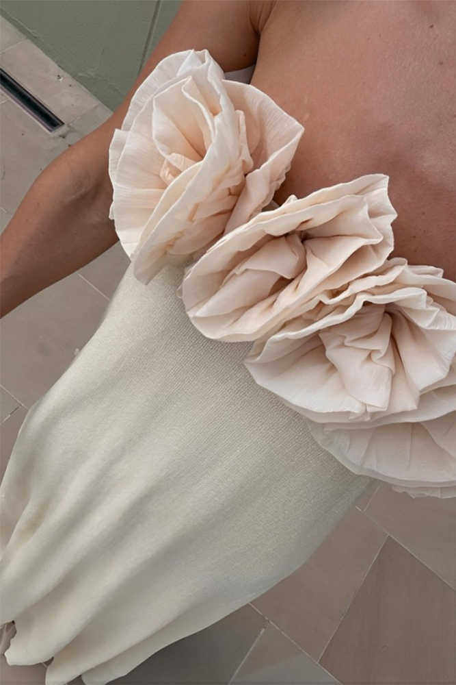 Dimensional Flower Spandex Strapless Long Dress main image 0