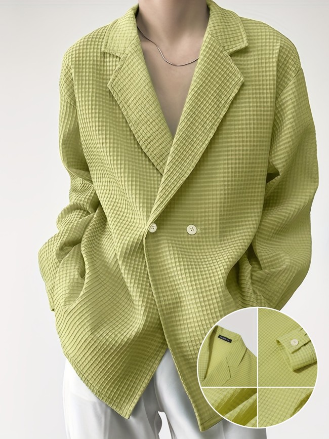 Plus Size Men's Solid Blazer Oversized Lapel Collar Suit Jacket For Fall Winetr, Men's Clothing