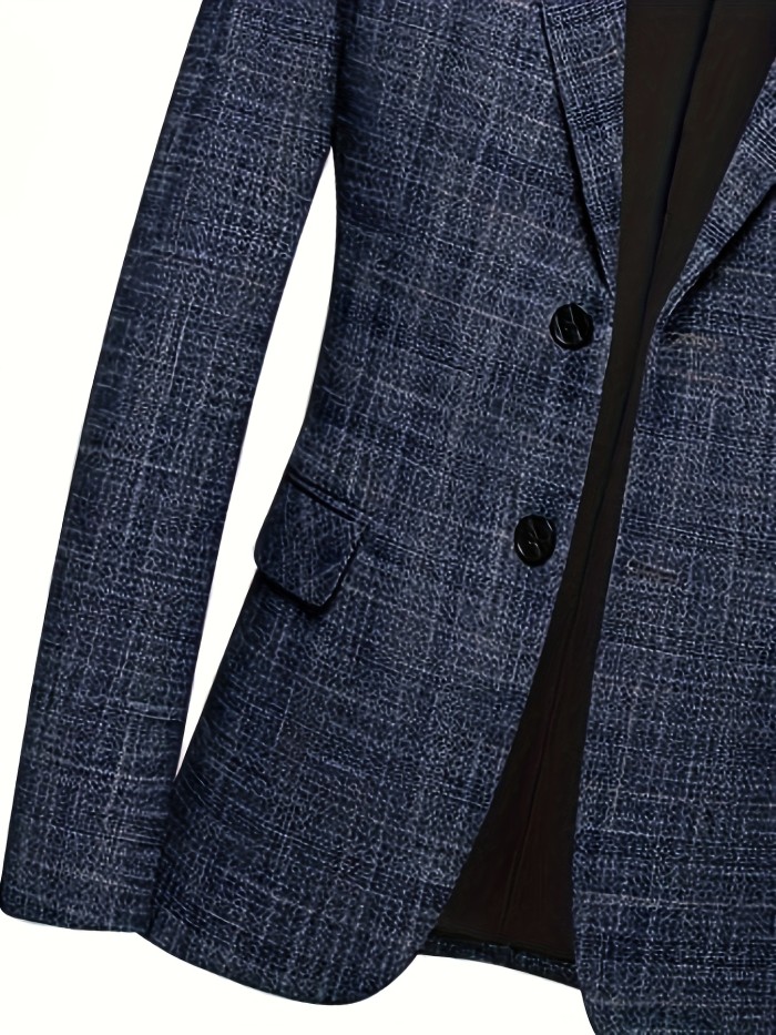 Men's Semi-formal Thin Plaid Blazer, Chic Two Button Lapel Suit Jacket For Spring Fall