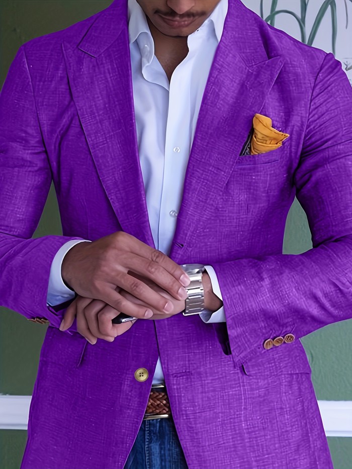 Plus Size Men's Casual Lapel Collar Blazer - Lightweight Business Style, Button Details, Solid Color Regular Fit Jacket For Men