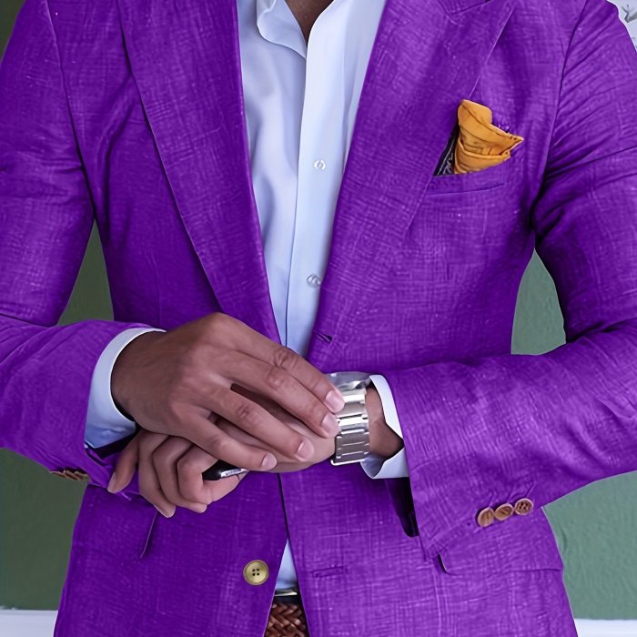 Plus Size Men's Casual Lapel Collar Blazer - Lightweight Business Style, Button Details, Solid Color Regular Fit Jacket For Men