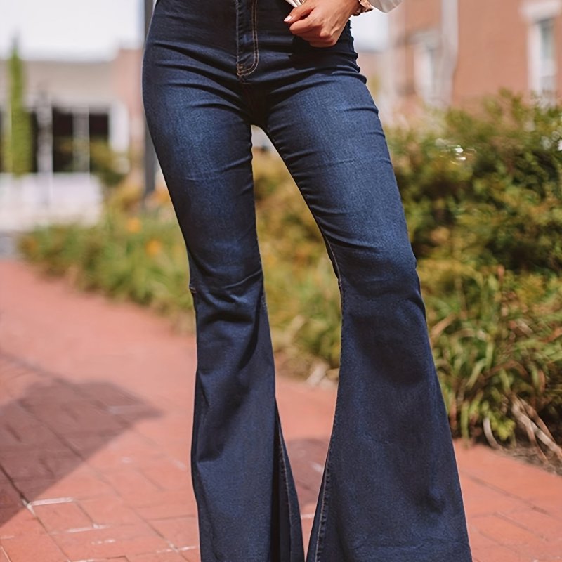 Long Length High Waist Stretchy Vintage Flare Leg Jeans - Slim Fit, Retro Style Bell Bottom, Soft Denim, Machine Washable, Customized Regular Fit for Women