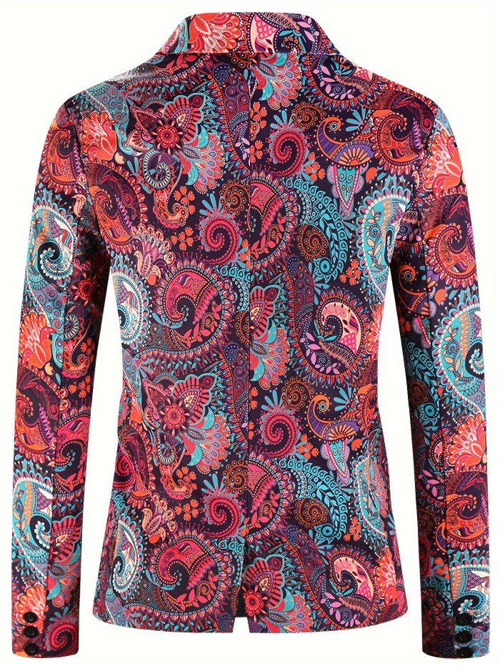 Men's Fashion Colorful Paisley Pattern Blazer, Casual Long Sleeve One Button Lapel Suit Jacket, Slim Fit Dress Coat For Party\u002FFormal Events
