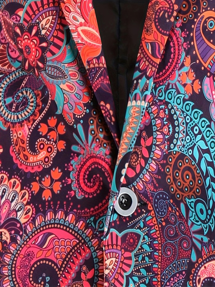Men's Fashion Colorful Paisley Pattern Blazer, Casual Long Sleeve One Button Lapel Suit Jacket, Slim Fit Dress Coat For Party\u002FFormal Events