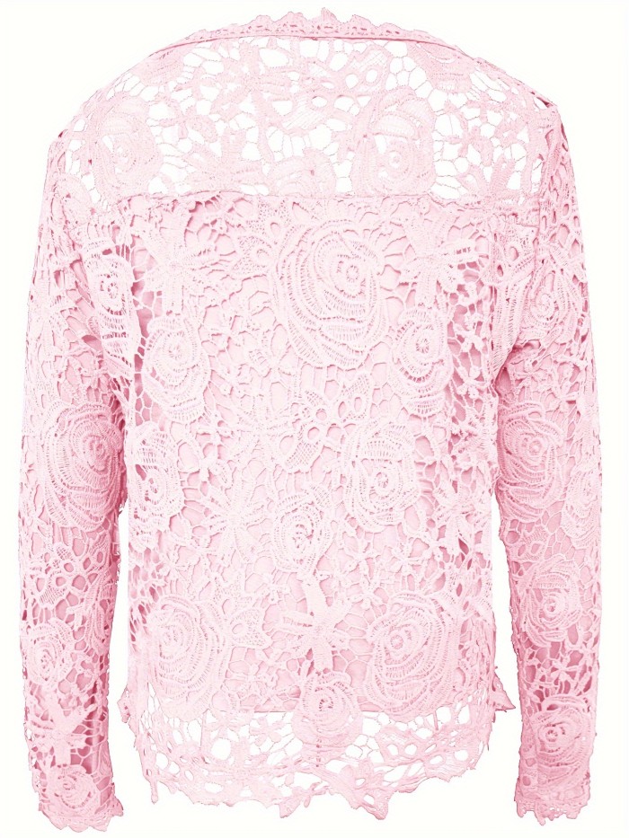 Floral Lace Square Neck Blouse, Vintage Long Sleeve Blouse For Spring & Fall, Women's Clothing