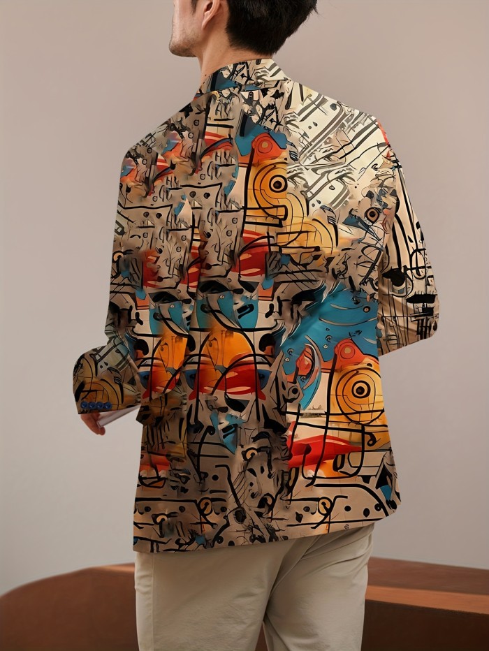 Plus Size Men's Creative Vintage Painting Graphic Print Suit Jacket For Spring Fall