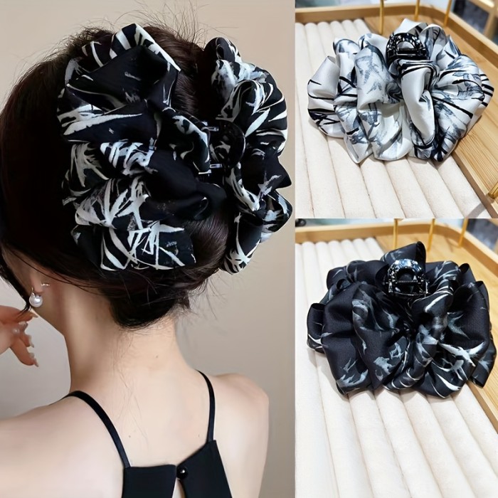 1pc Black And White Hair Claw Clip Large Bow Hair Grab Clip Chinese Style Hair Accessory For Women Daily Use