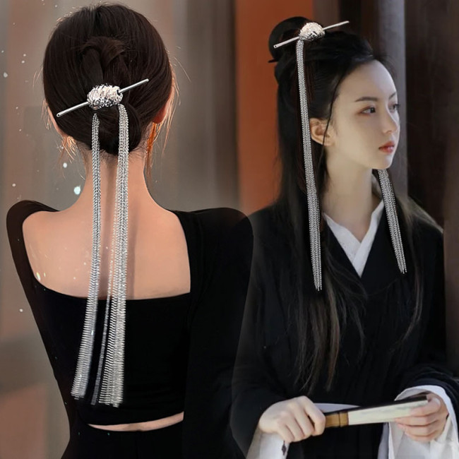 1pc Vintage Hair Pin With Long Chain Tassel Elegant Hair Clip Ponytail Holder Trendy Hair Accessories For Women And daily uses