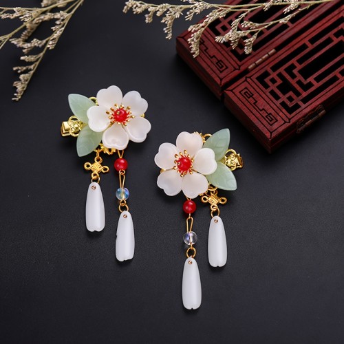 2-Piece Ancient Hanfu Headdress Hair Accessories - Exquisite Alloy Hairpin with Flower Tassel Design, Traditional Chinese Style Clothing Accessory with Secure Ancient Side Clip - Perfect for Hanfu Costume Enthusiasts and Historical Reenactors