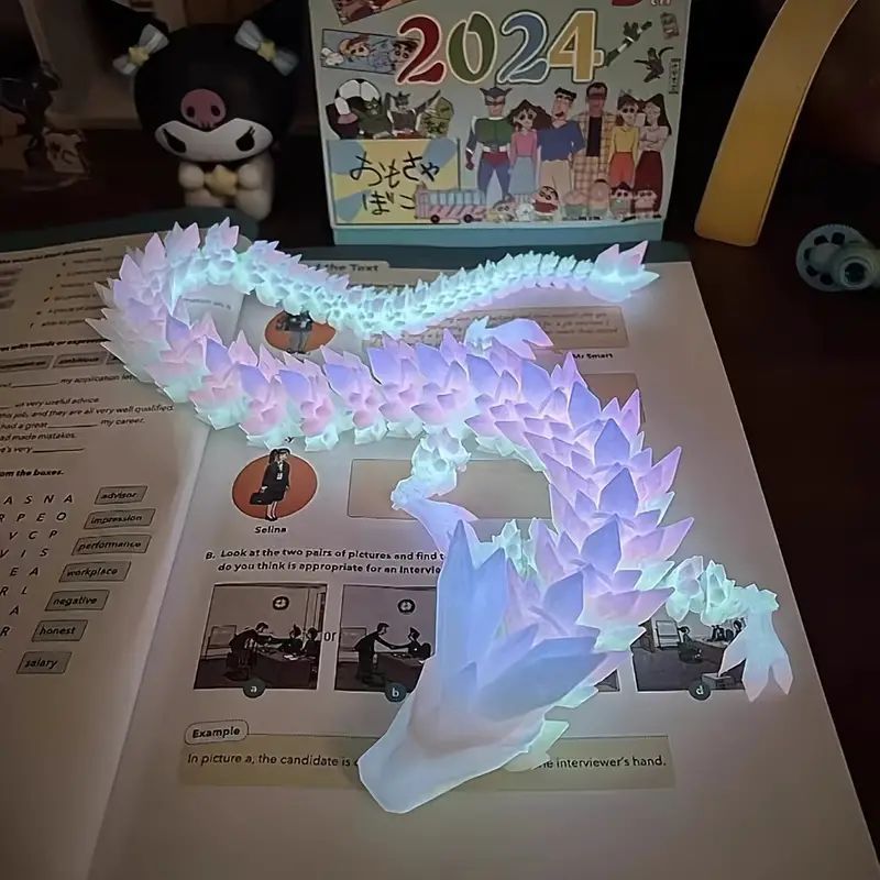 3D Printed Dragon Fidget Toys for Adults,Posable Flexible Crystal Dinosaur 3D Printed Articulated Dragon Christmas Toys Gifts for Autism\u002FAD (Luminous)
