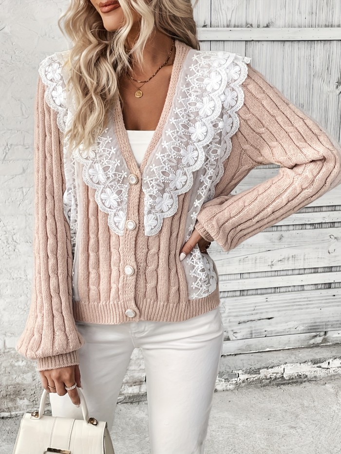 Elegant & Warm Buttoned Lace Cardigan - Casual Chic, Durable Knitwear for Women | Fall\u002FWinter Essential
