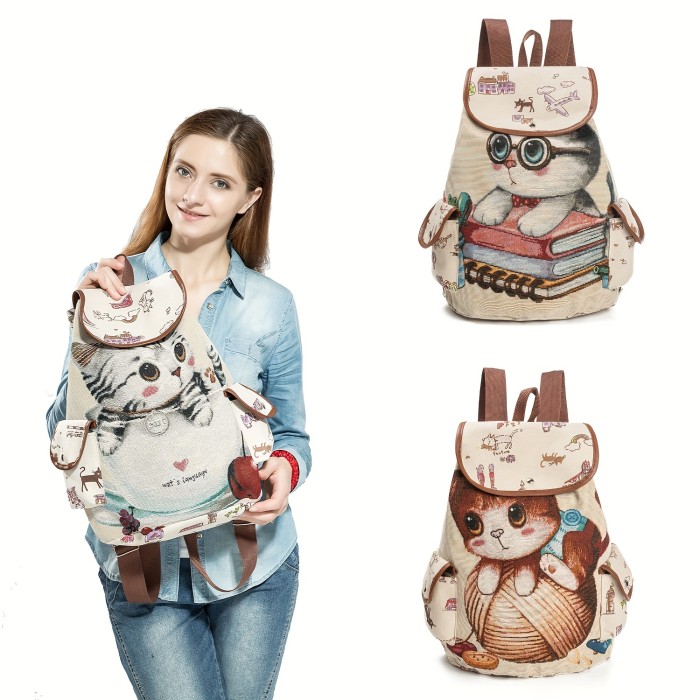Chic Cat Pattern Backpack – Secure, Durable, and Versatile Nylon Bookbag for Students & Daily Commute