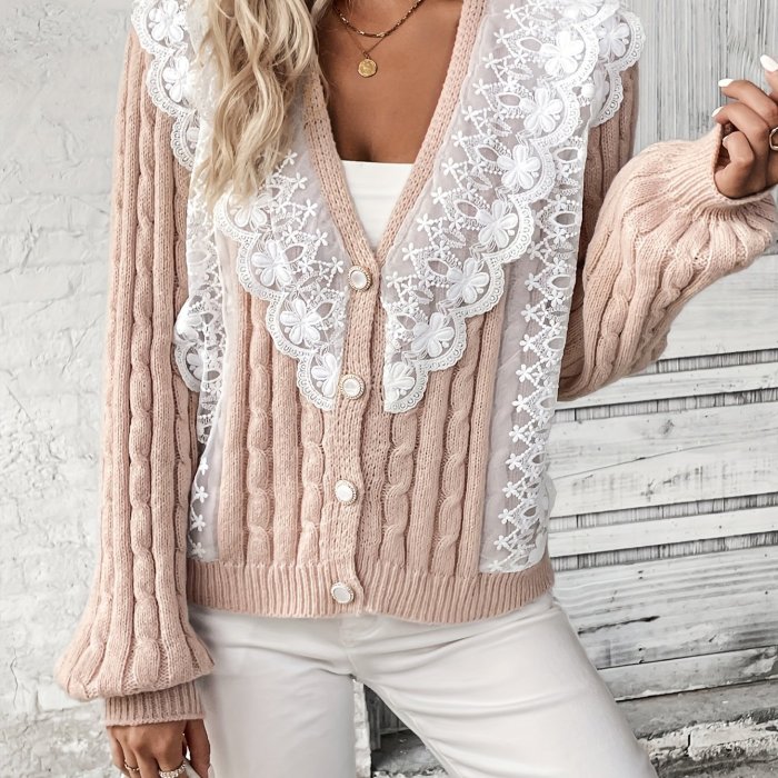Elegant & Warm Buttoned Lace Cardigan - Casual Chic, Durable Knitwear for Women | Fall\u002FWinter Essential
