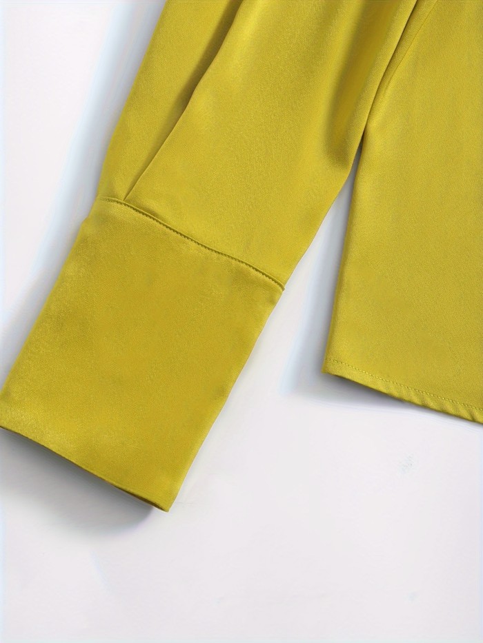 Solid Color Button Front Shirt, Elegant Long Sleeve Collared BlouseFor Spring & Fall, Women's Clothing