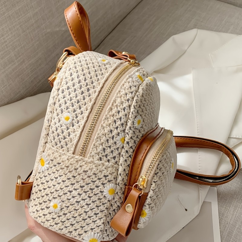 1pc Girl's Casual Small Backpack, Cute Flower Small Schoolbag, Girls Outdoor Travel Multi-functional Backpack, Bohemian Style Backpack, Ideal Choice For Gifts