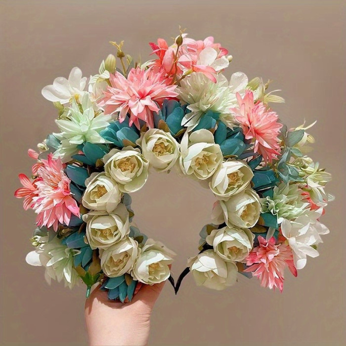 1pc Elegant Flower Headdress, Chinese Style Flower Headband