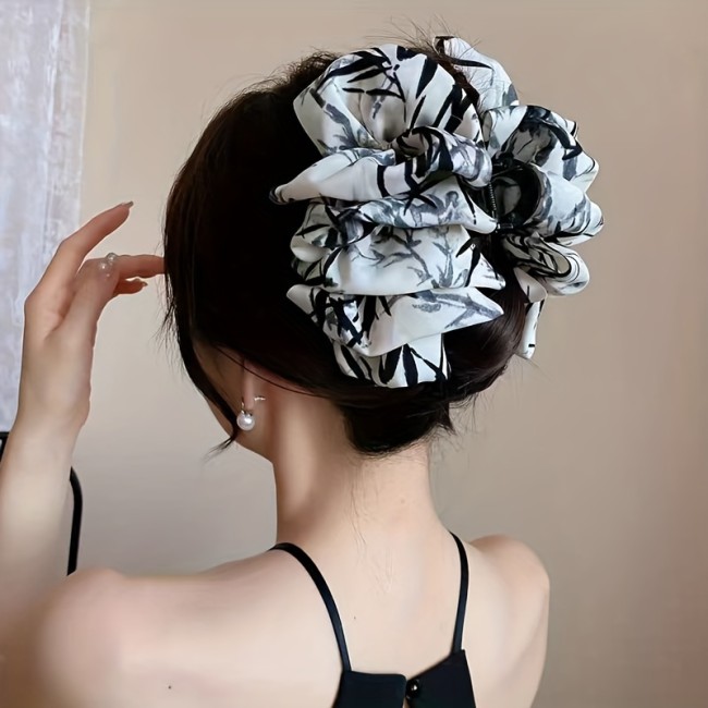 1pc Black And White Hair Claw Clip Large Bow Hair Grab Clip Chinese Style Hair Accessory For Women Daily Use