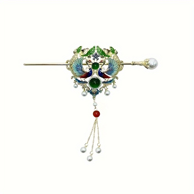 Women's Traditional Chinese Style Hair Stick Pin Set with Elegant Peacock Detail and Dangling Pearls & Crystals – Decorative Hair Accessories for Special Occasions, 1 Pair