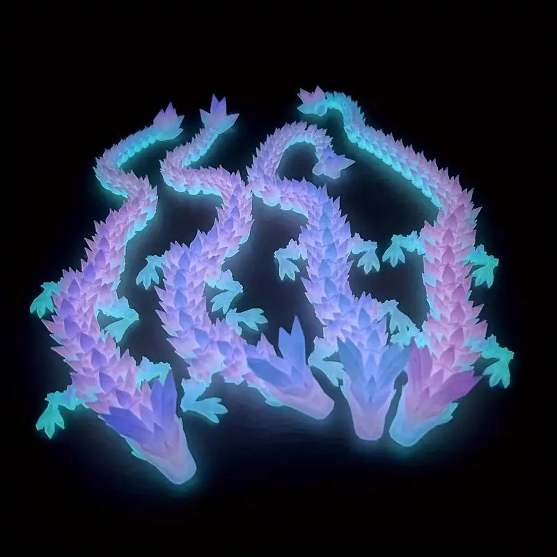 3D Printed Dragon Fidget Toys for Adults,Posable Flexible Crystal Dinosaur 3D Printed Articulated Dragon Christmas Toys Gifts for Autism\u002FAD (Luminous)
