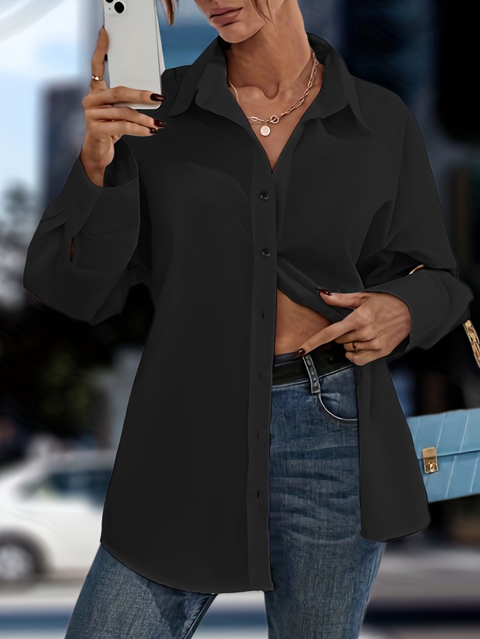 Cut Out Button Front Tied Blouse, Casual Long Sleeve Blouse For Spring & Fall, Women's Clothing