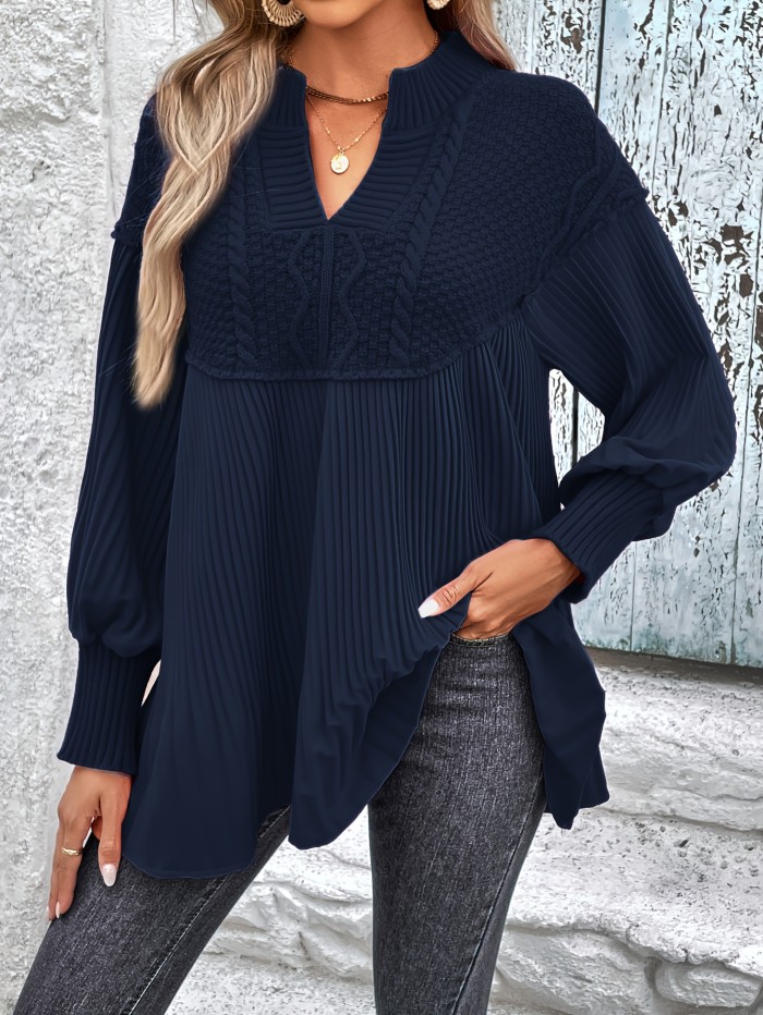 Comfortable V-neck Lantern Sleeve Two-piece Set main image 0