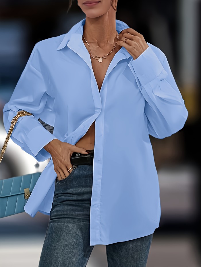 Cut Out Button Front Tied Blouse, Casual Long Sleeve Blouse For Spring & Fall, Women's Clothing