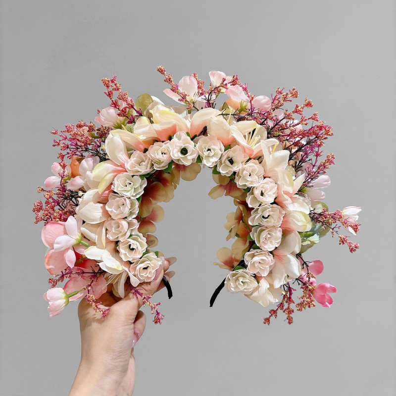 1pc Elegant Flower Headdress, Chinese Style Flower Headband