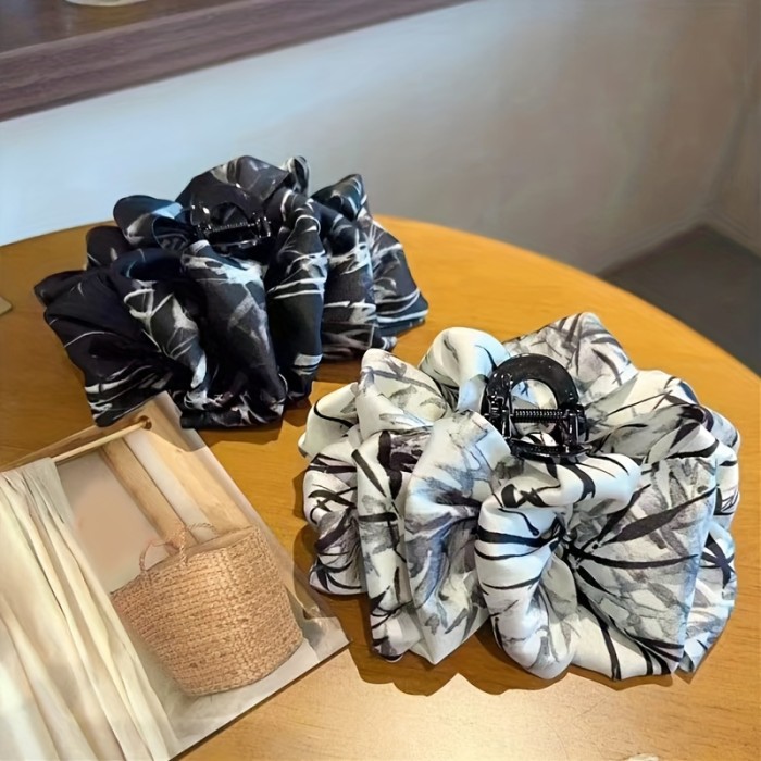 1pc Black And White Hair Claw Clip Large Bow Hair Grab Clip Chinese Style Hair Accessory For Women Daily Use