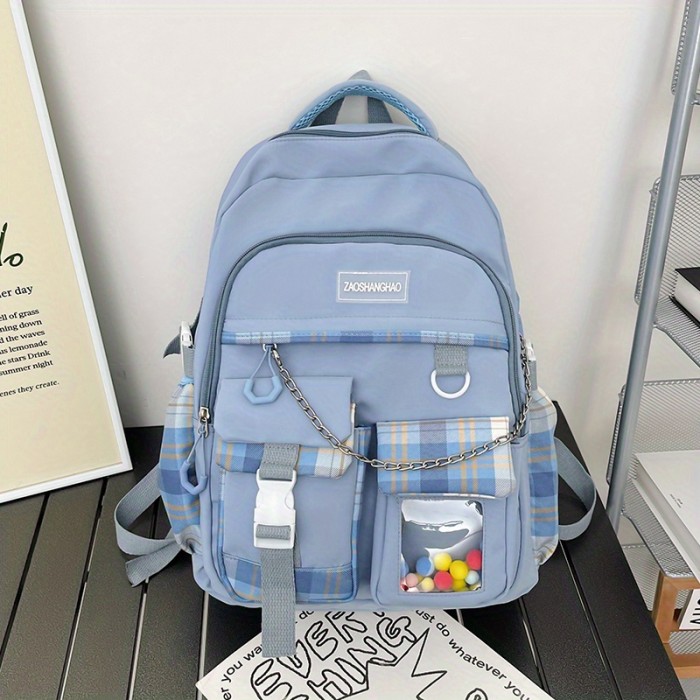 Chic and Trendy Plaid Laptop Backpack - Secure, Multi-Pocket, Perfect for School, Travel, & Everyday Use
