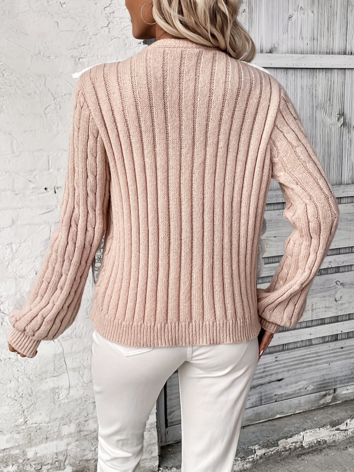 Elegant & Warm Buttoned Lace Cardigan - Casual Chic, Durable Knitwear for Women | Fall\u002FWinter Essential