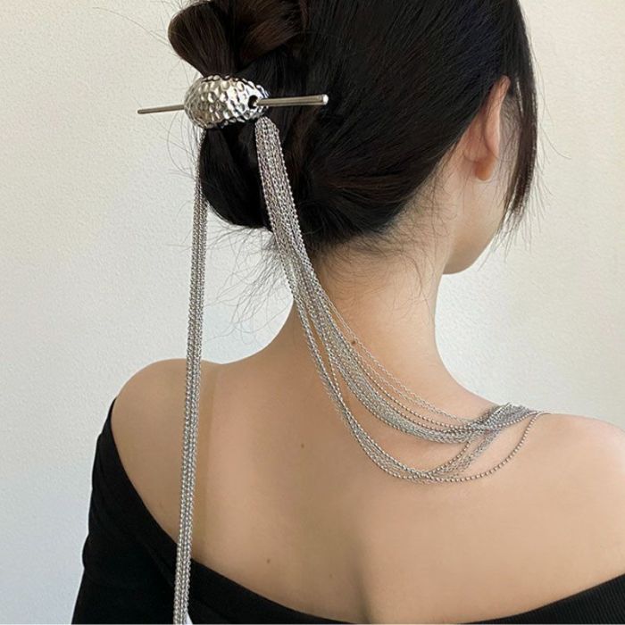 1pc Vintage Hair Pin With Long Chain Tassel Elegant Hair Clip Ponytail Holder Trendy Hair Accessories For Women And daily uses