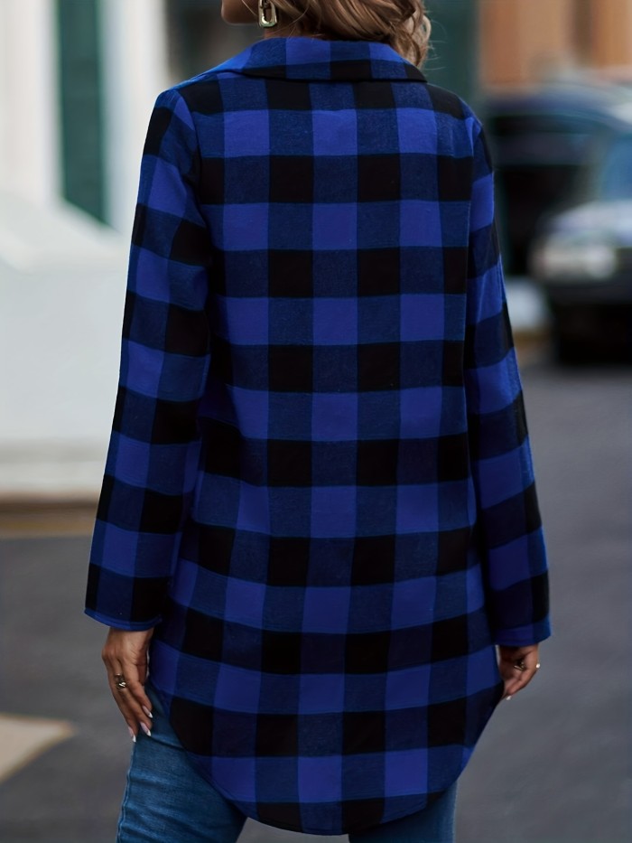 Plaid Print Classic Shirt, Casual Button Front Long Sleeve Shirt, Women's Clothing
