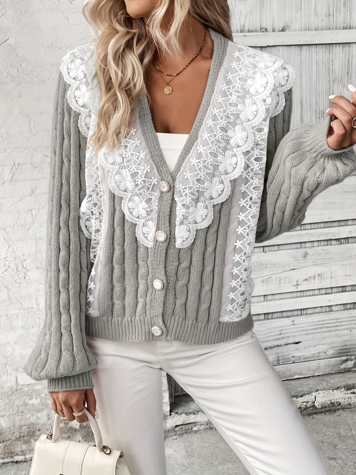 Elegant & Warm Buttoned Lace Cardigan - Casual Chic, Durable Knitwear for Women | Fall\u002FWinter Essential