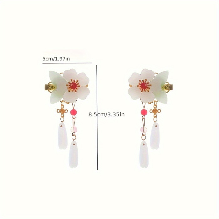 2-Piece Ancient Hanfu Headdress Hair Accessories - Exquisite Alloy Hairpin with Flower Tassel Design, Traditional Chinese Style Clothing Accessory with Secure Ancient Side Clip - Perfect for Hanfu Costume Enthusiasts and Historical Reenactors
