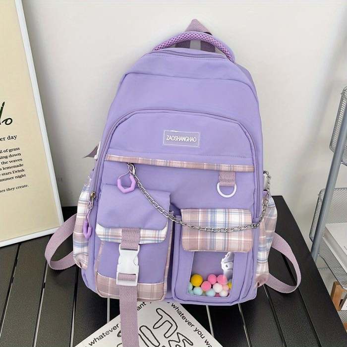 Chic and Trendy Plaid Laptop Backpack - Secure, Multi-Pocket, Perfect for School, Travel, & Everyday Use