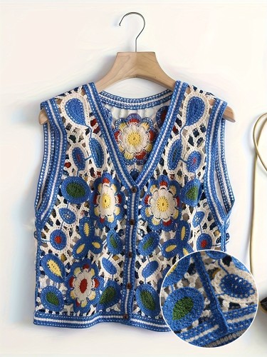 Girls Hollow Knitted Sweater Vest Cardigan One Size 13-16 Years Old