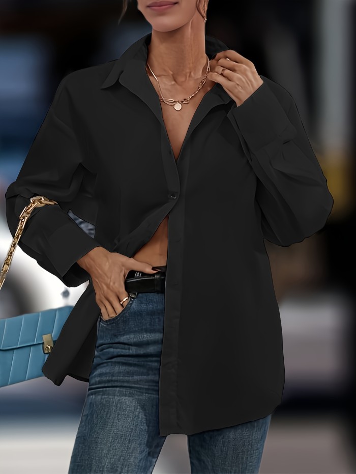 Cut Out Button Front Tied Blouse, Casual Long Sleeve Blouse For Spring & Fall, Women's Clothing