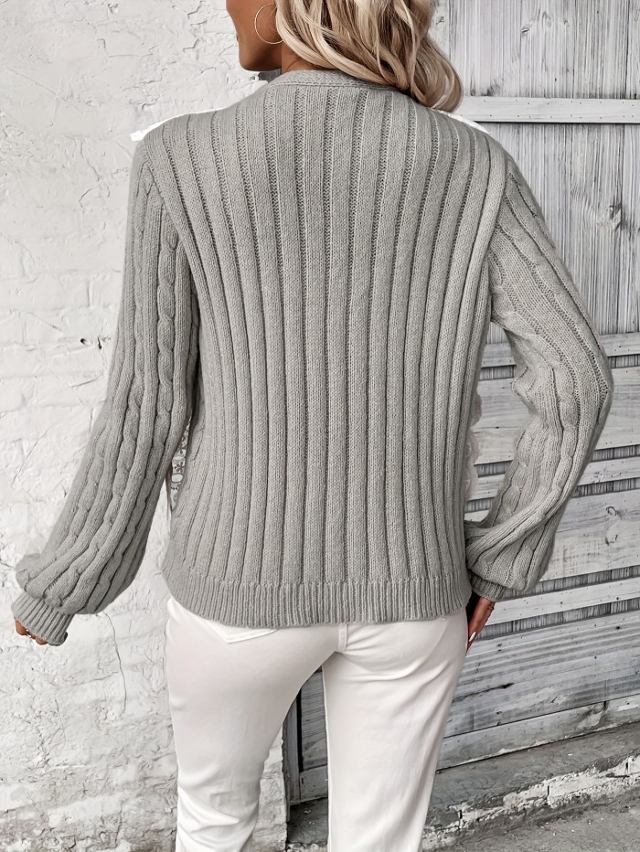 Elegant & Warm Buttoned Lace Cardigan - Casual Chic, Durable Knitwear for Women | Fall\u002FWinter Essential