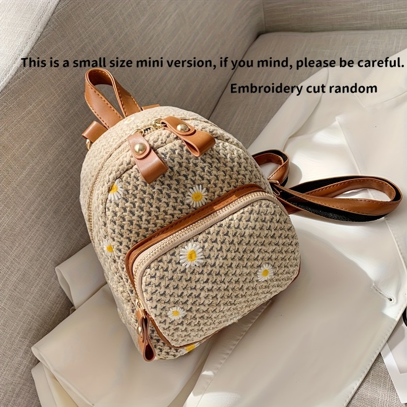 1pc Girl's Casual Small Backpack, Cute Flower Small Schoolbag, Girls Outdoor Travel Multi-functional Backpack, Bohemian Style Backpack, Ideal Choice For Gifts