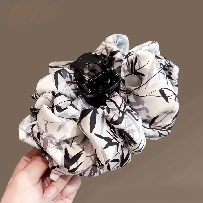 1pc Black And White Hair Claw Clip Large Bow Hair Grab Clip Chinese Style Hair Accessory For Women Daily Use