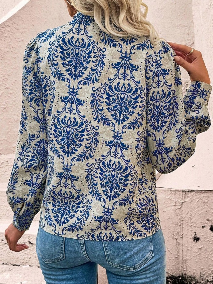 Bohemian Printed Bishop Sleeve Lace Shirt