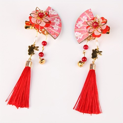 Elegant Chinese Hanfu Hair Clip with Floral Tassel & Faux Pearl Accents - Acrylic, Simple Style for Women