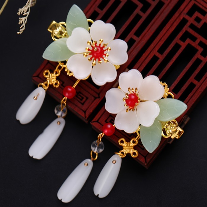 2-Piece Ancient Hanfu Headdress Hair Accessories - Exquisite Alloy Hairpin with Flower Tassel Design, Traditional Chinese Style Clothing Accessory with Secure Ancient Side Clip - Perfect for Hanfu Costume Enthusiasts and Historical Reenactors