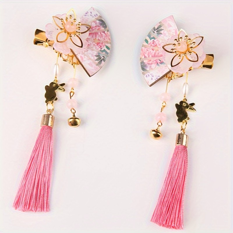 Elegant Chinese Hanfu Hair Clip with Floral Tassel & Faux Pearl Accents - Acrylic, Simple Style for Women