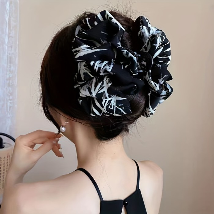 1pc Black And White Hair Claw Clip Large Bow Hair Grab Clip Chinese Style Hair Accessory For Women Daily Use