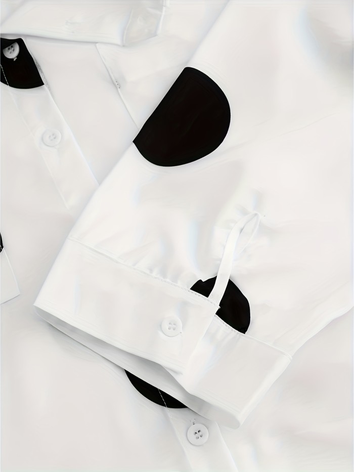All-Season Polka Dot Blouse - Casual Yet Chic, Long Sleeve, Durable Lapel Button-Up, Easy Maintenance
