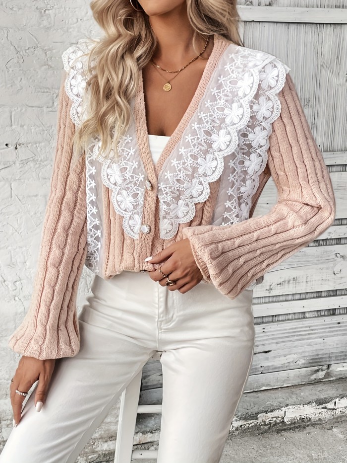 Elegant & Warm Buttoned Lace Cardigan - Casual Chic, Durable Knitwear for Women | Fall\u002FWinter Essential